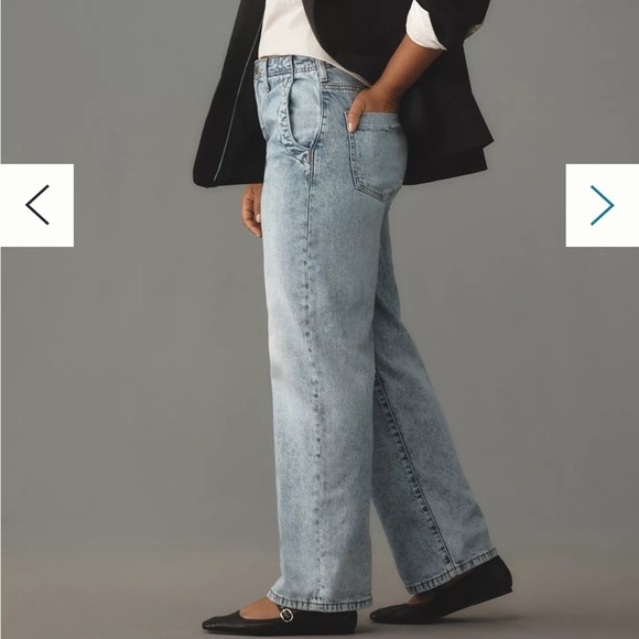 Pilcro Denim - Pilcro Jeans - Lonnie Cuffed High Rise Straight Leg. 
Lighter Wash, Blue Denim.